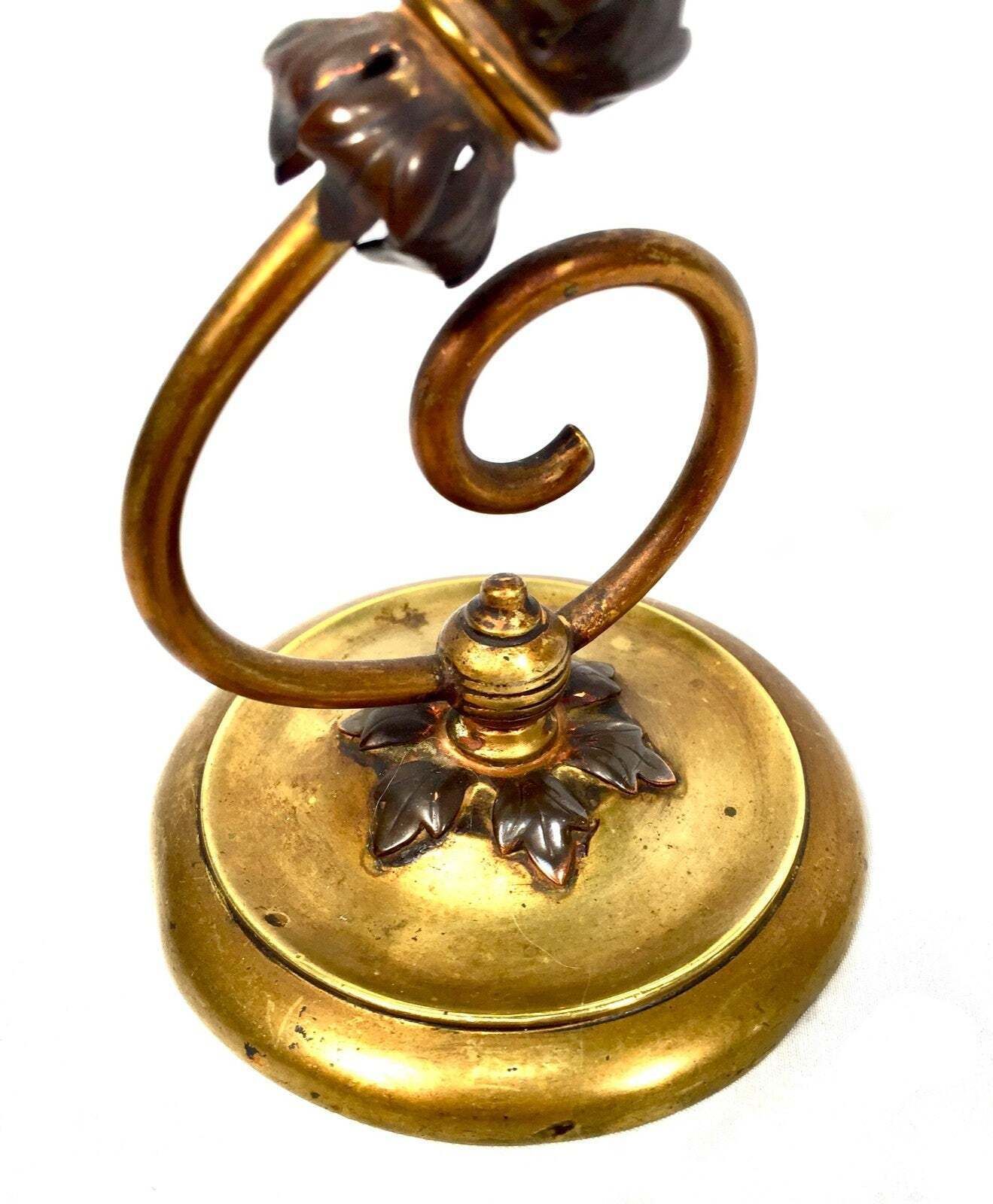 Antique Pair Of Brass & Copper Candle Stick Holders Art Nouveau 20th Century photo vintage