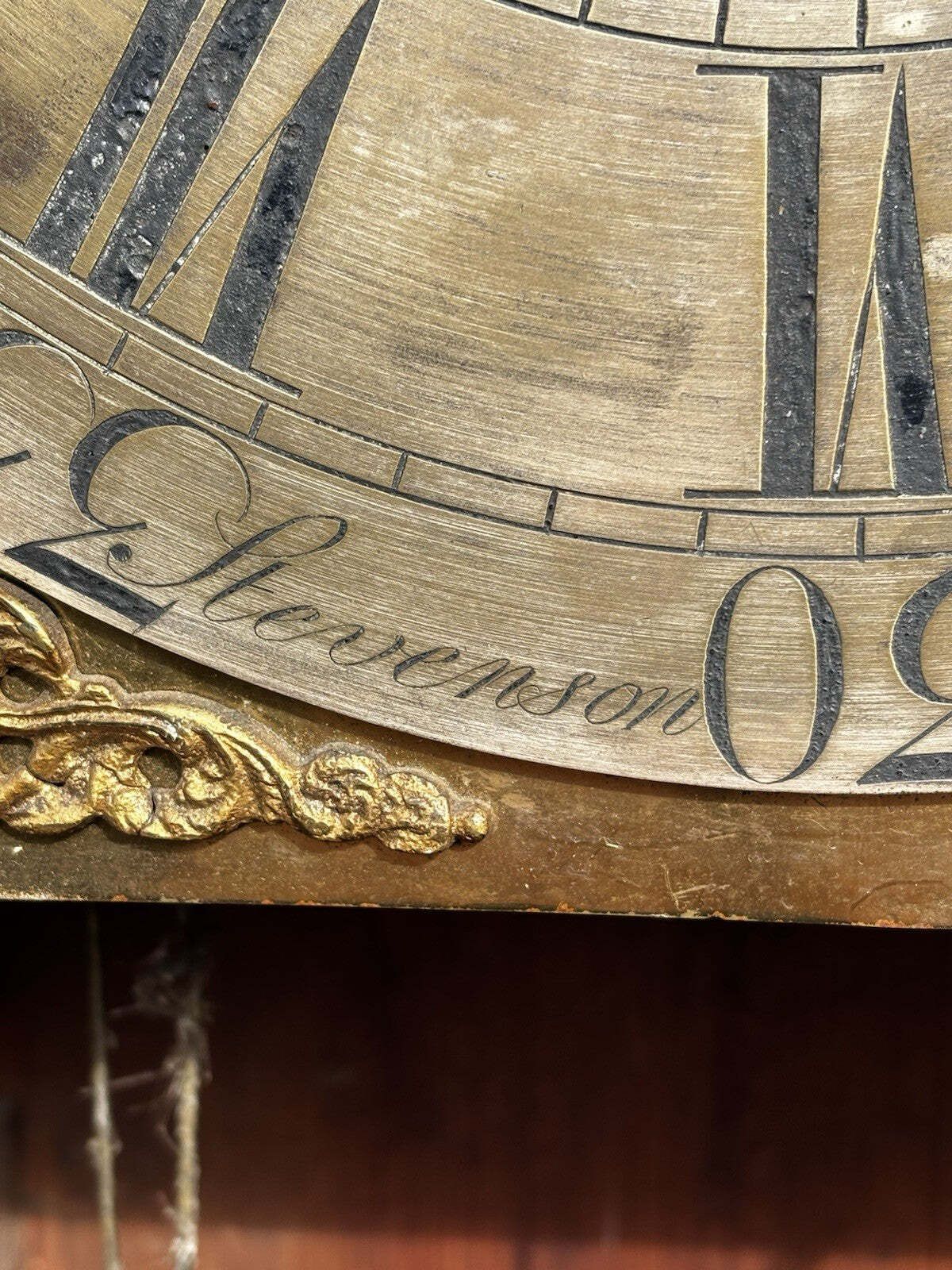 8 Day Longcase Clock, Stevenson Of Stafford. Brass Face. photo vinterior
