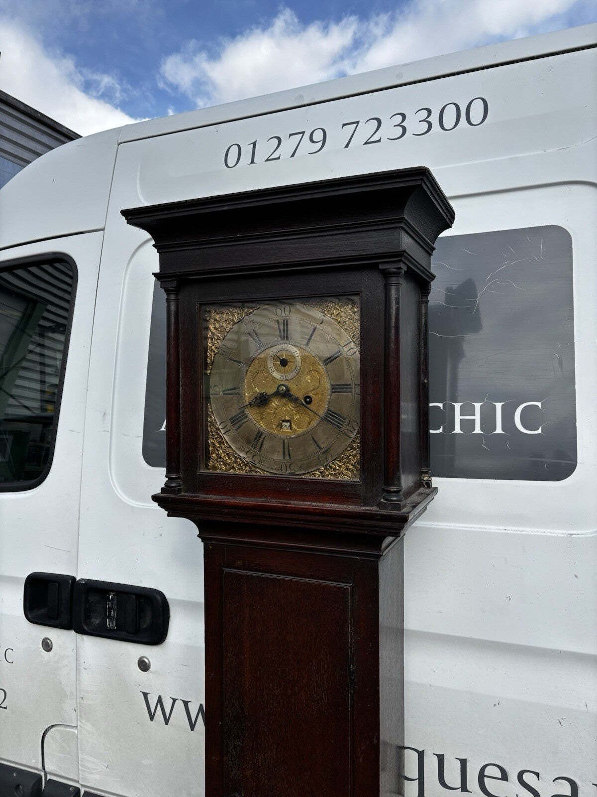 photo furniture 8 Day Longcase Clock, Stevenson Of Stafford. Brass Face.