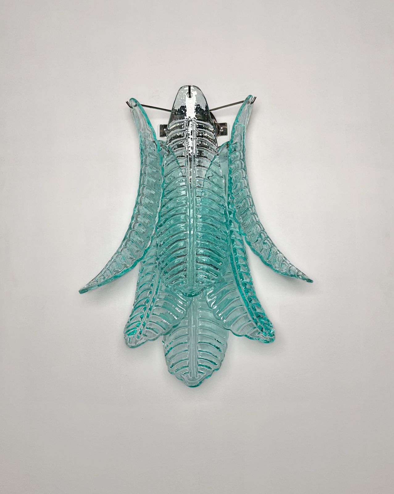 Pair Of Vintage Murano Turquoise Felci Glass Wall Sconces