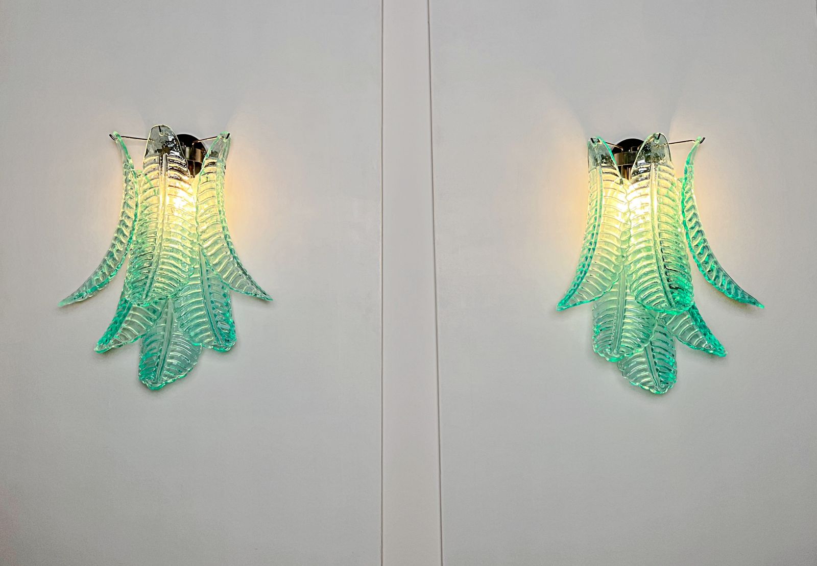 photo vinterior Pair Of Vintage Murano Turquoise Felci Glass Wall Sconces