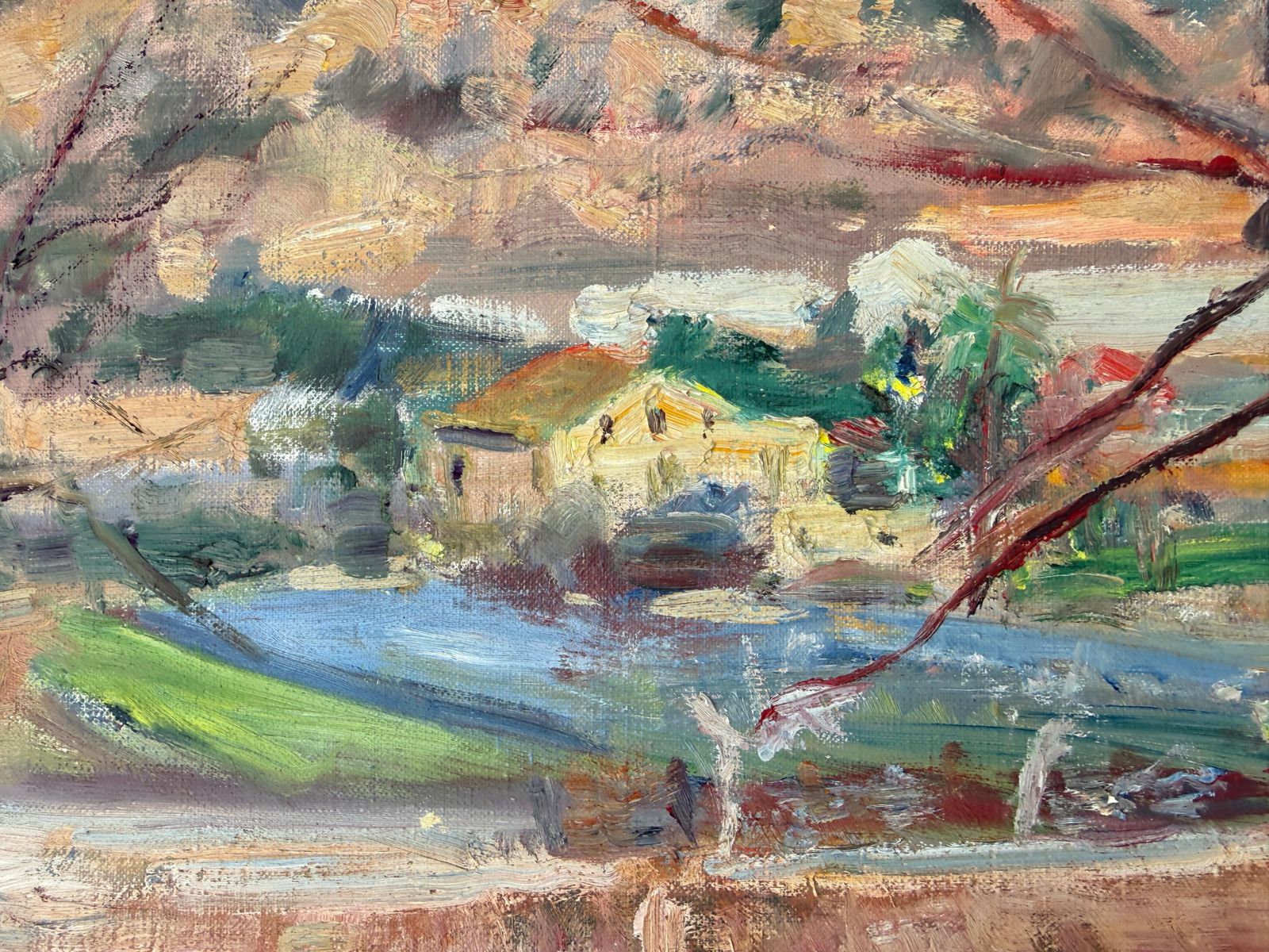 Simó Busom Grau Simó Busom, Catalan Mediterranean Landscape With River, Signed Mid Century Oil C.1960 photo vinterior