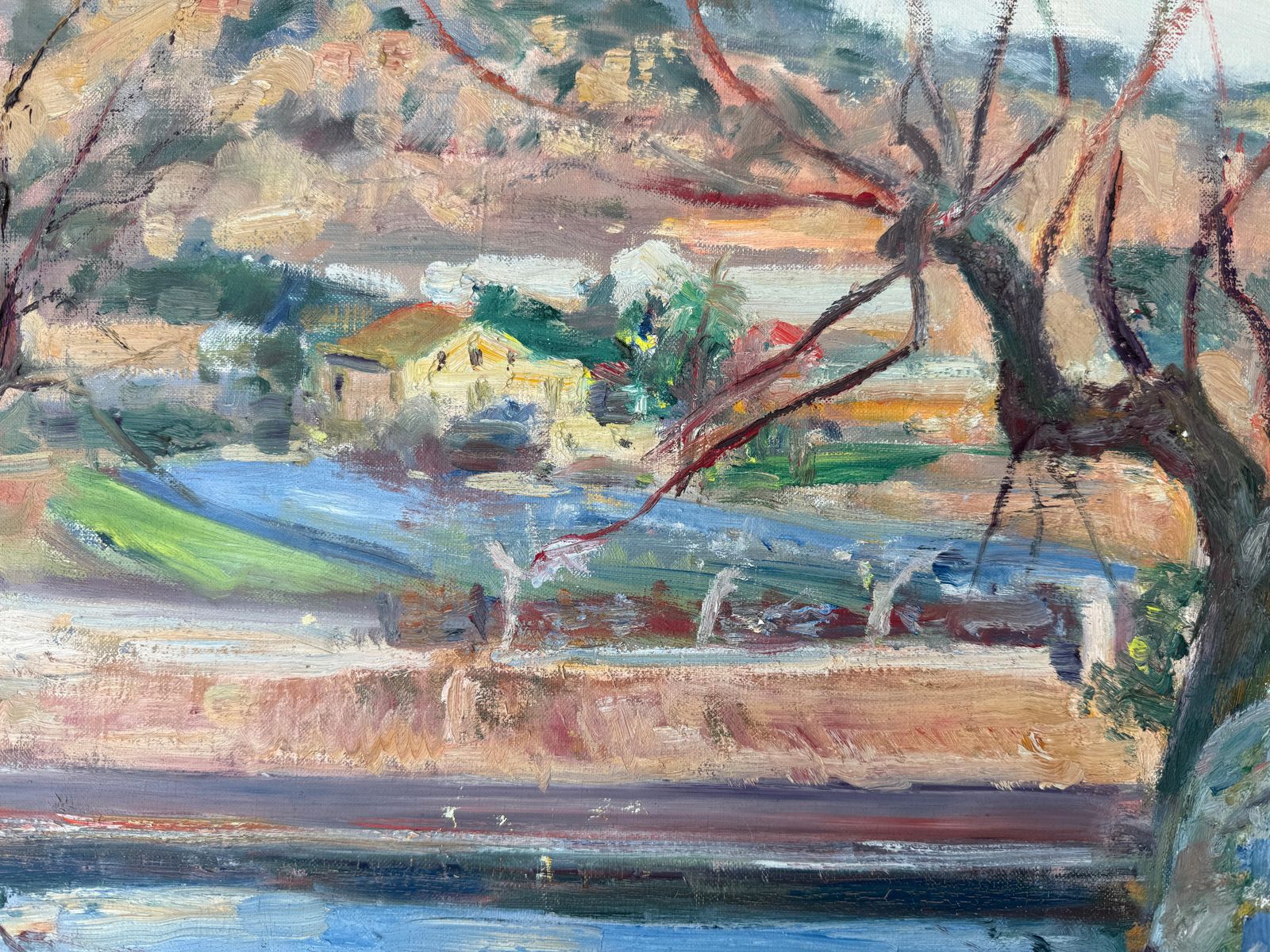 Simó Busom Grau Simó Busom, Catalan Mediterranean Landscape With River, Signed Mid Century Oil C.1960 photo buy
