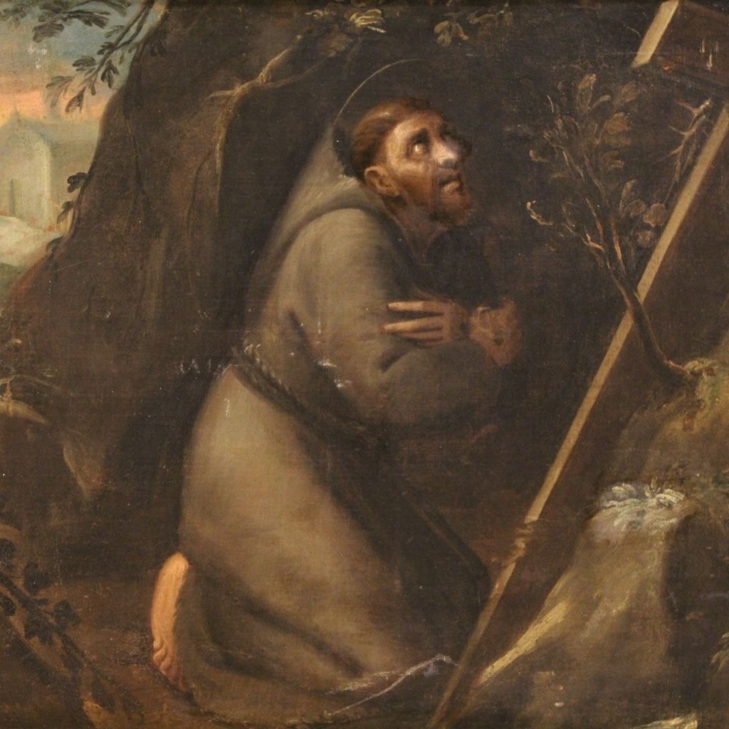 Antique Religious Painting From The 18th Century Saint Francis photo 2200.0