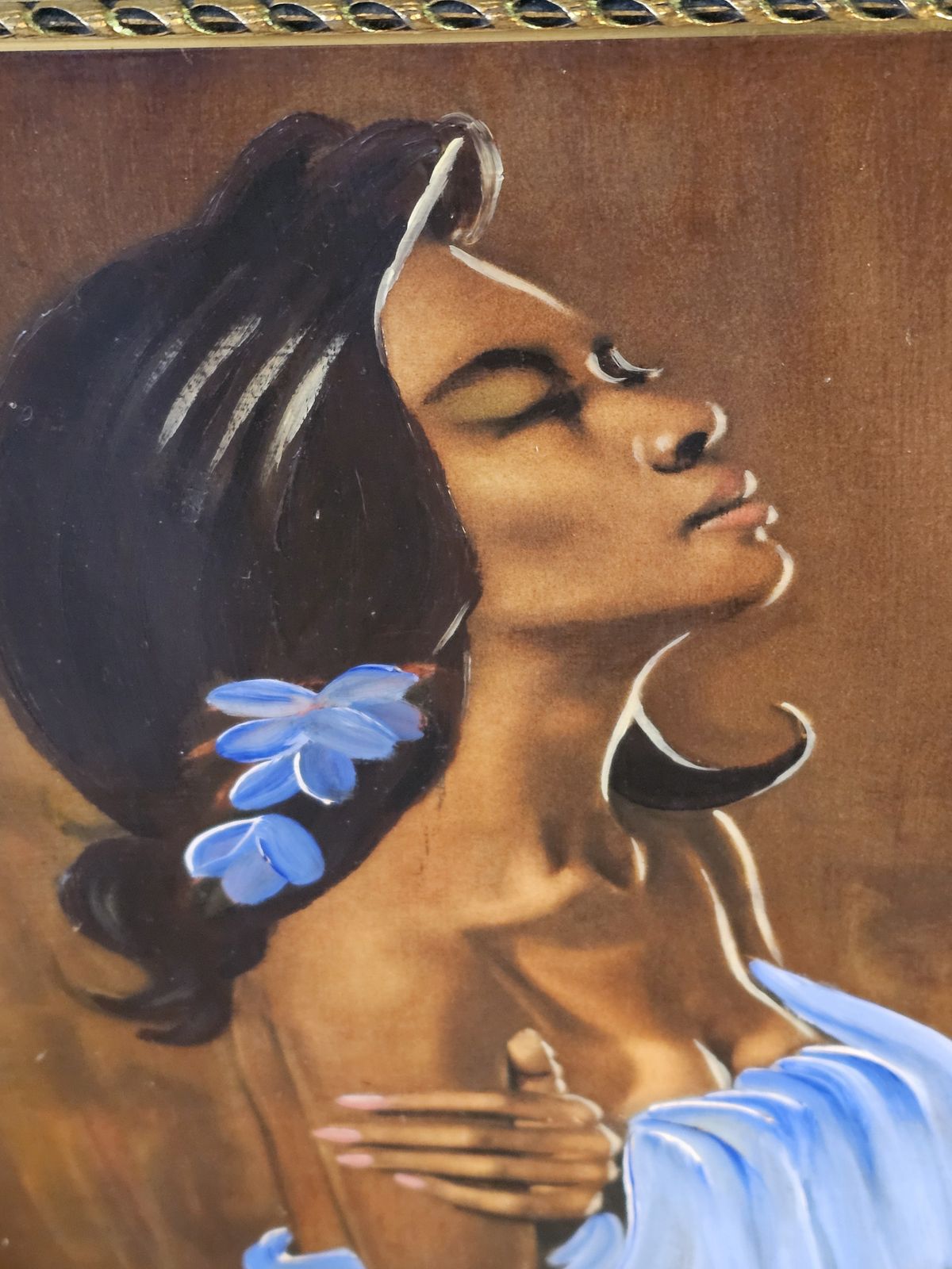 Framed  Hawaiian Girl Textured Print 1960s Framed photo furniture