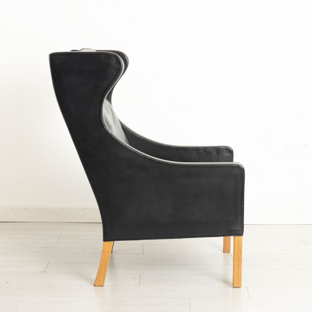 Oak & Leather Wing Chair Model 2204 Wing Chair By Borge Mogensen For Fredericia, Denmark photo for sale