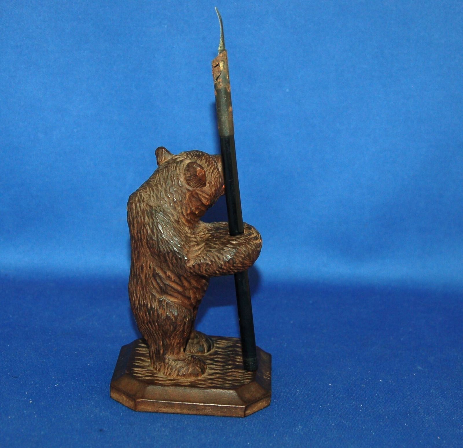 An Antique Carved Standing Bear Figure Pen Holder photo for sale