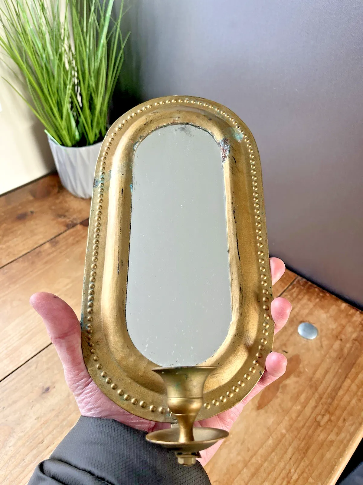 Vintage Antique Victorian Style Gilt Wall Mirror Candle Sconce Light Reflector photo 60.0