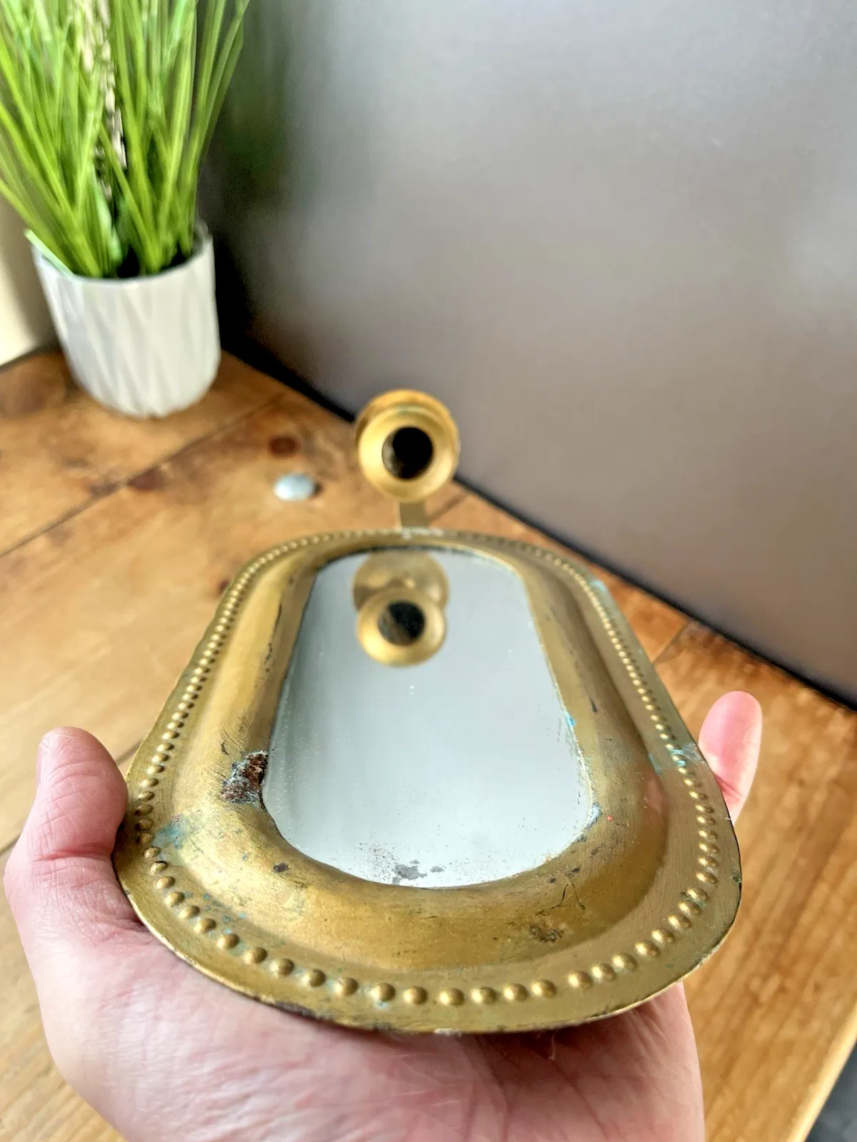 Vintage Antique Victorian Style Gilt Wall Mirror Candle Sconce Light Reflector photo vinterior