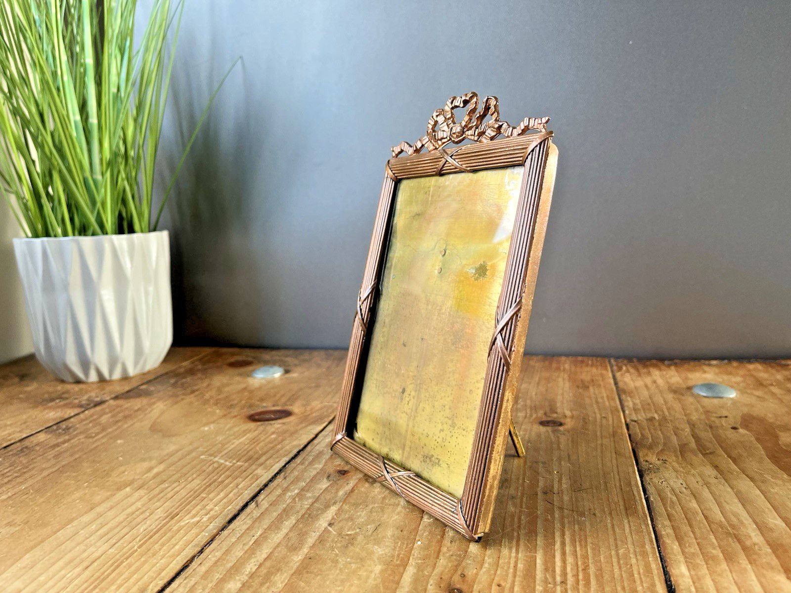 Antique French Regency Ribbon Reeded Copper Glass Easel Photo Picture Frame 19th photo buy