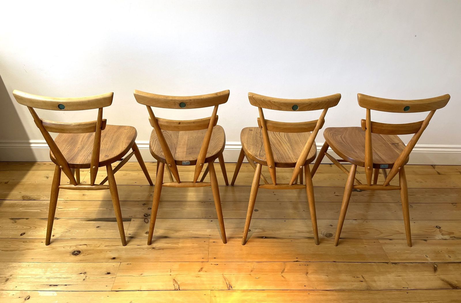 Ercol 461, Original, Vintage Adult Size, Green Dot, School Stacking Chairs X 4
