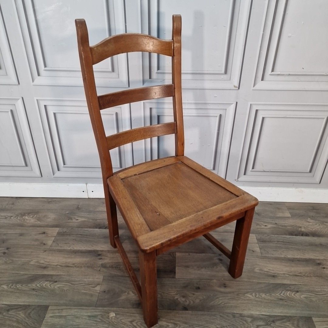 Vintage Oak Dining Chair Solid Wood Ladder Back Mid Century Desk Hall Seat photo furniture