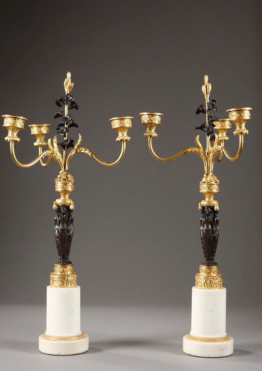 Pair Of Bronze And Marble Candelabra, Directory Period photo furniture