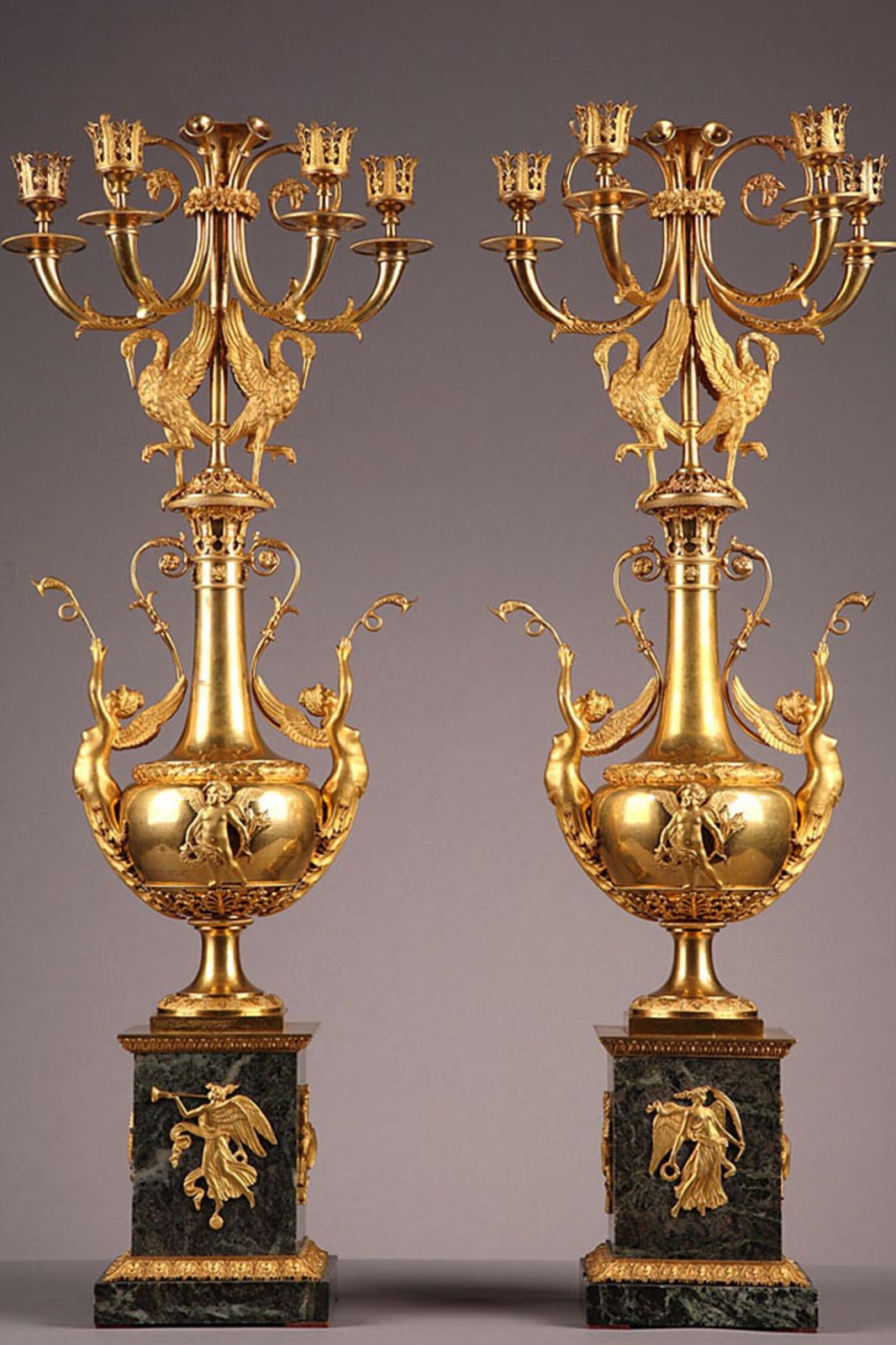 Pair Of Directory Period Candelabra With Swans And Winged Women