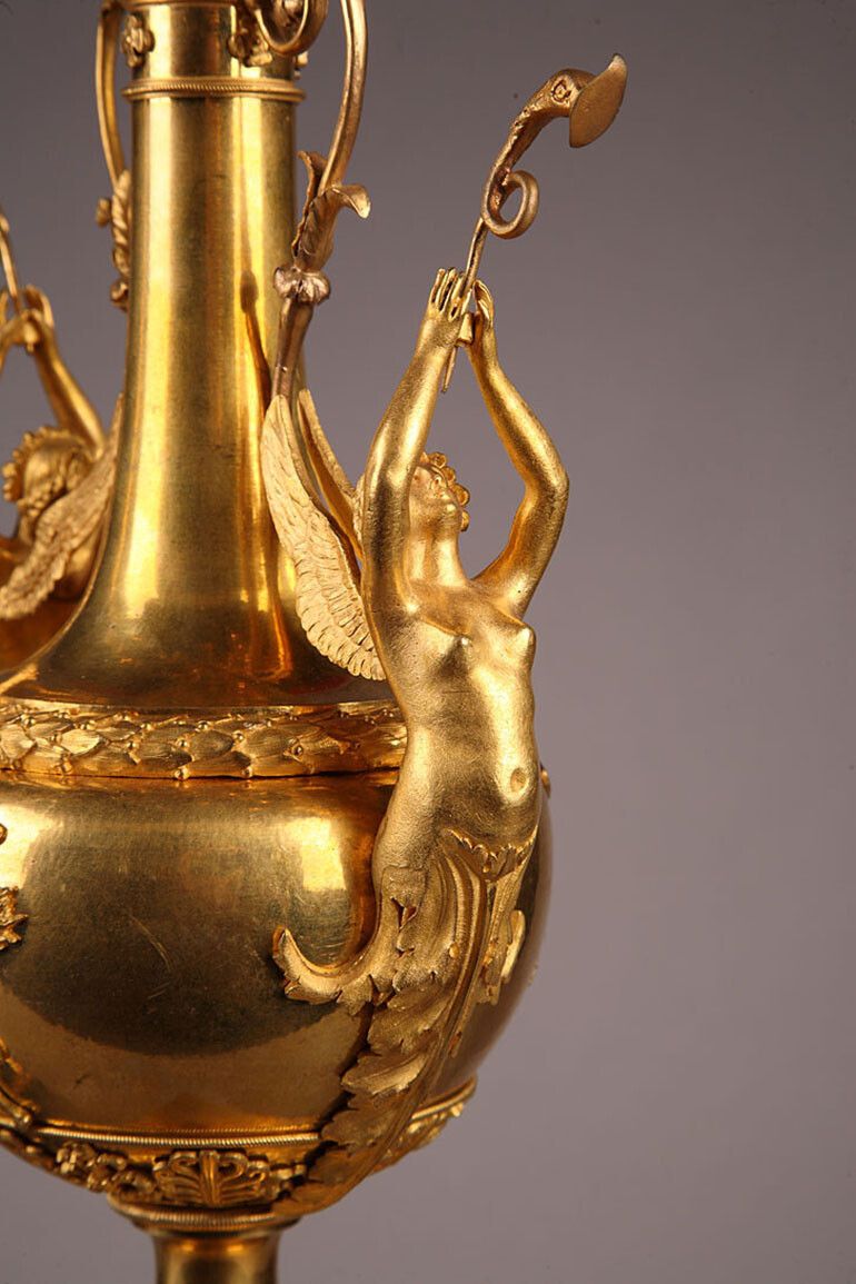 Pair Of Directory Period Candelabra With Swans And Winged Women photo vinterior