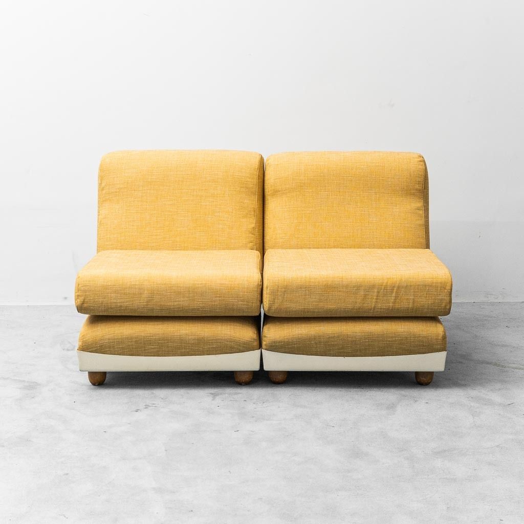 photo furniture Pair Of Vintage Yellow Fabric Armchairs From The 1970s