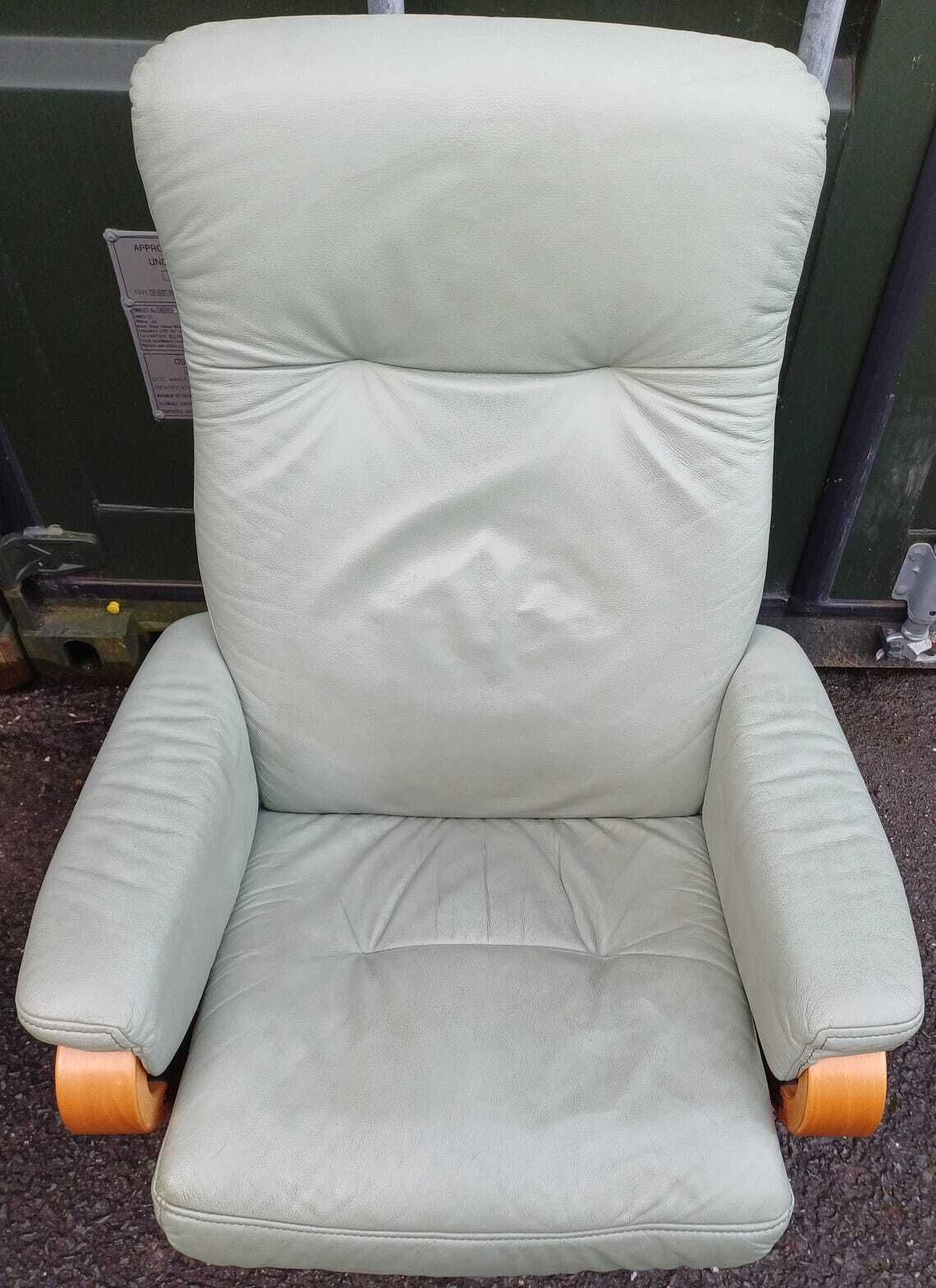 Himolla Green Leather Recliner Chair With Matching Footstool   Free Delivery Within 50 Miles, Further "At Cost" photo Furniture