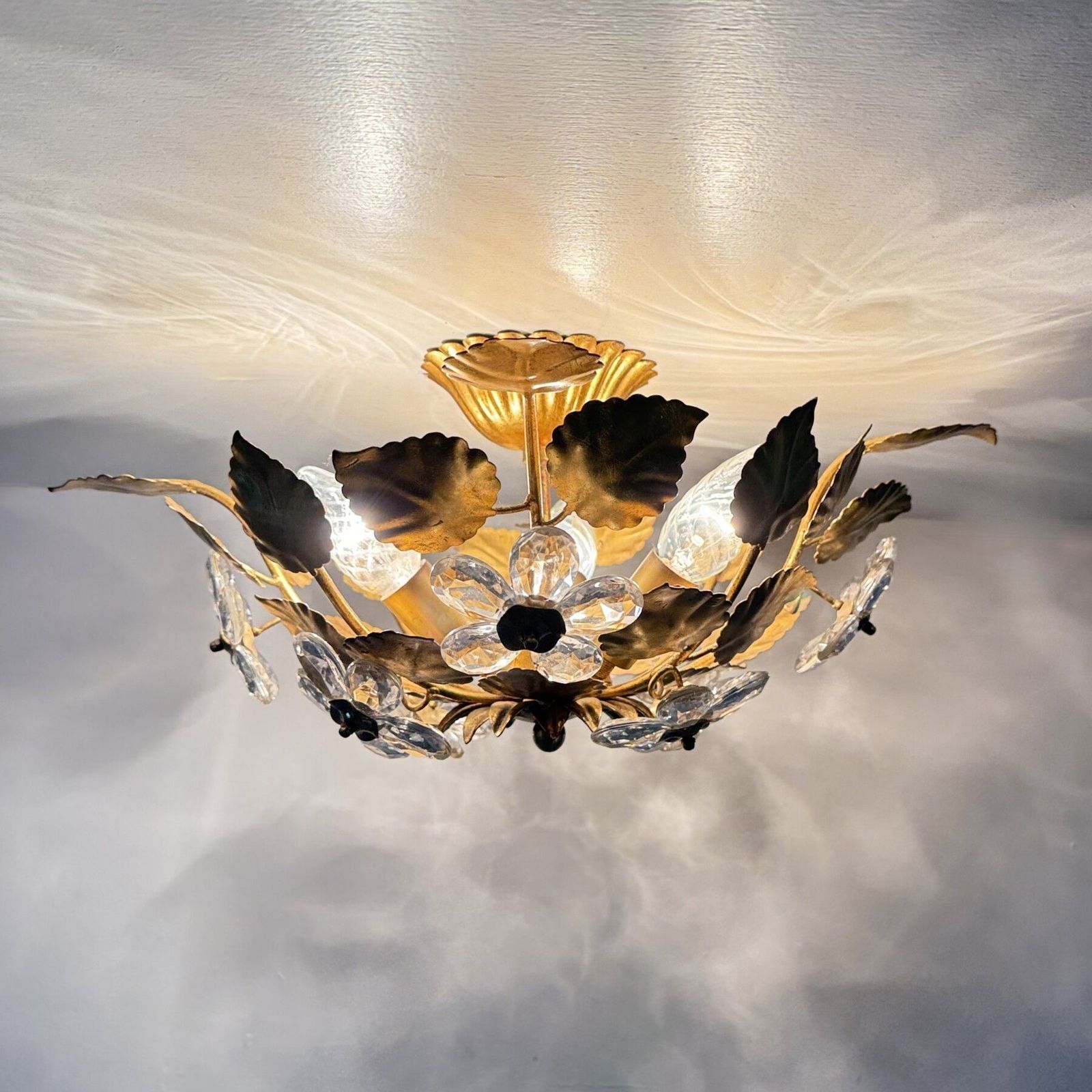 photo vinterior Mid Century Design Banci Style Ceiling Lamp Crystal Flower , 1970s