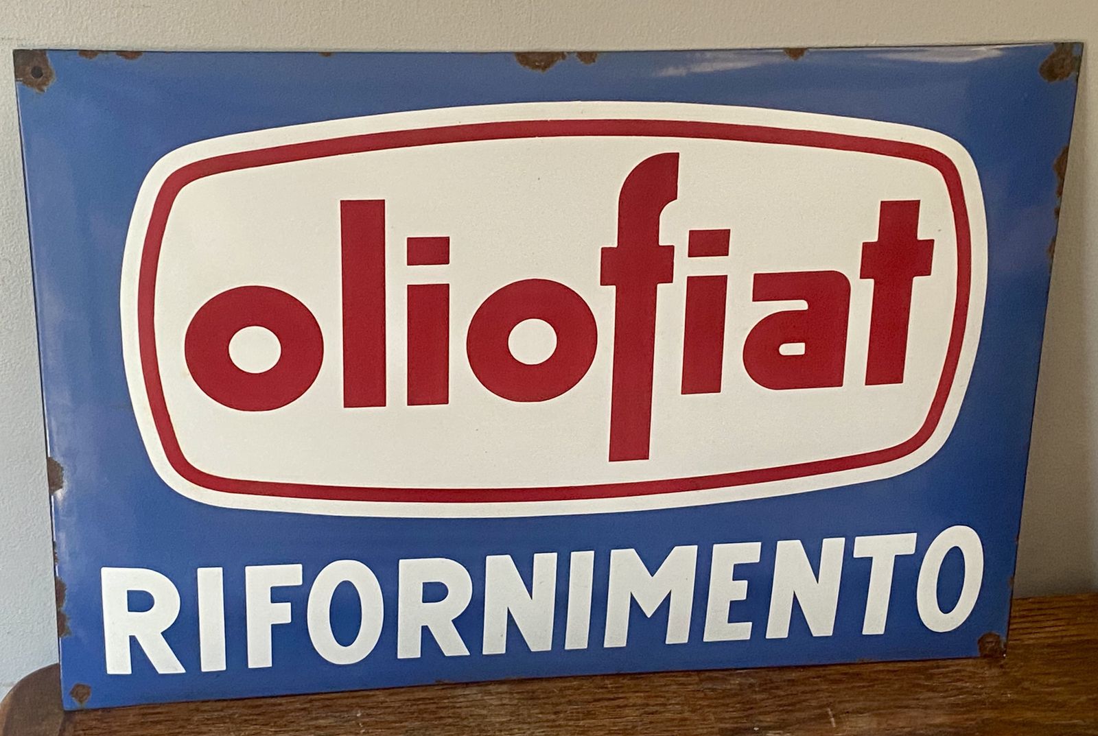Large Oliofiat Fiat Oil Refueling Enamel Metal Advertising Sign Enamelled Garage Showroom Car Art 500 124 Spider Abarth Dino Lubrificante Rally Racing photo for sale