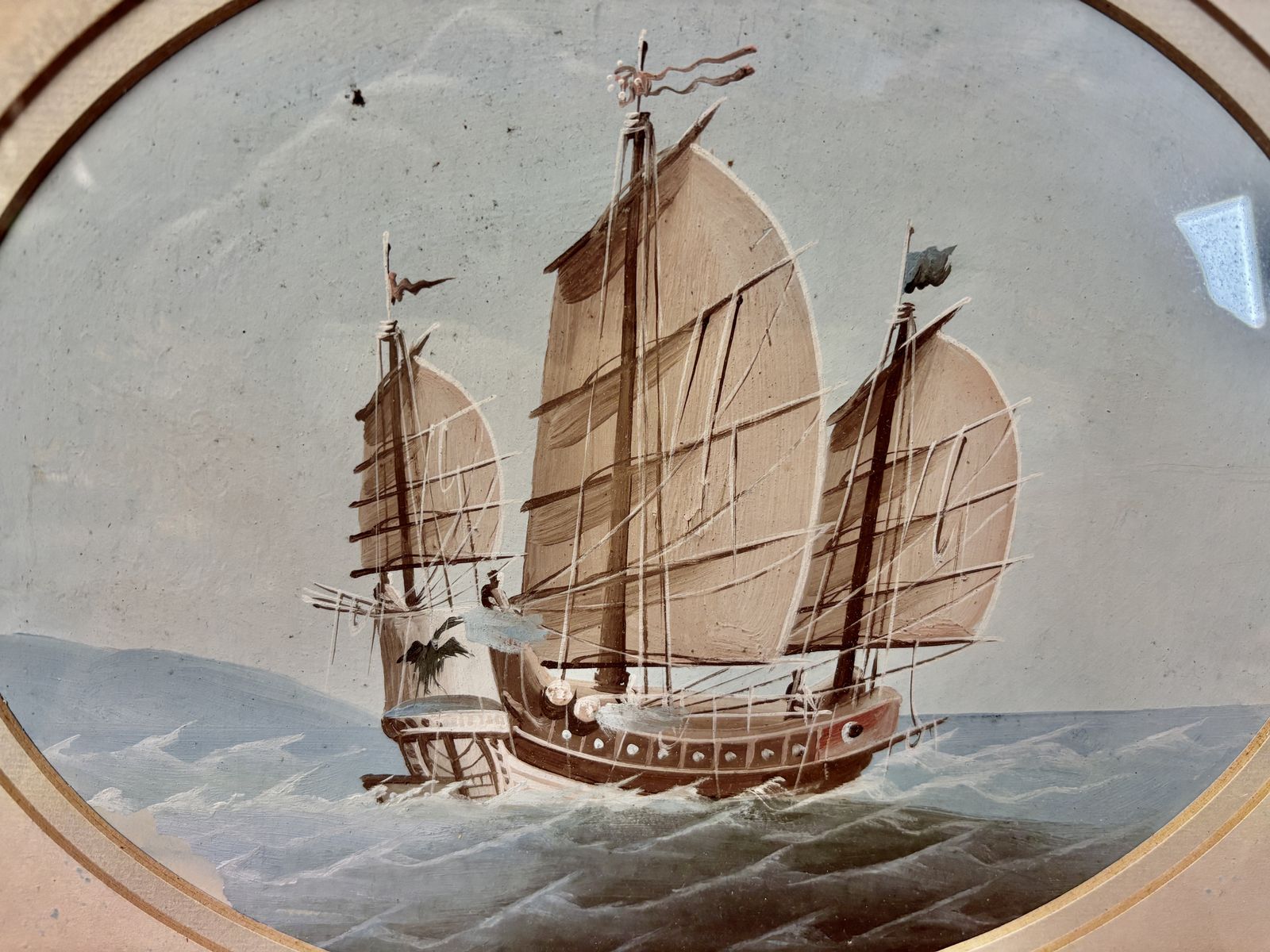 Pair Of 19th Century Chinese Gouache Junk Boats photo 580.0
