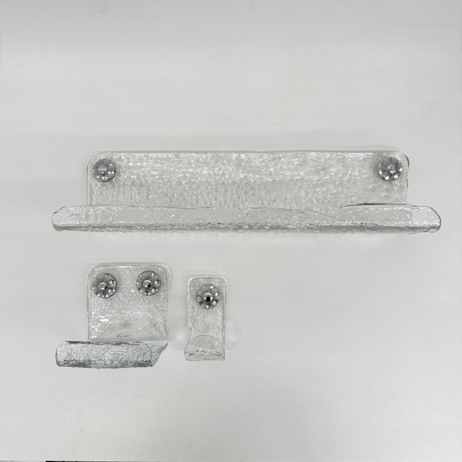 Set Of Grohe Ice Glass Bathroom Set Towel Hanger, Soap Tray And Plateau , 1970s