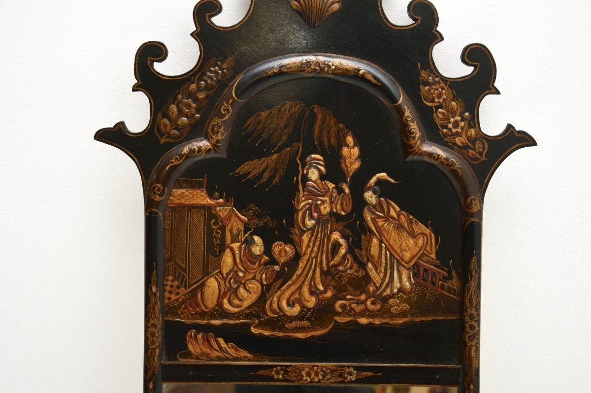 Antique Georgian Period Lacquered Chinoiserie Mirror photo Home Decor