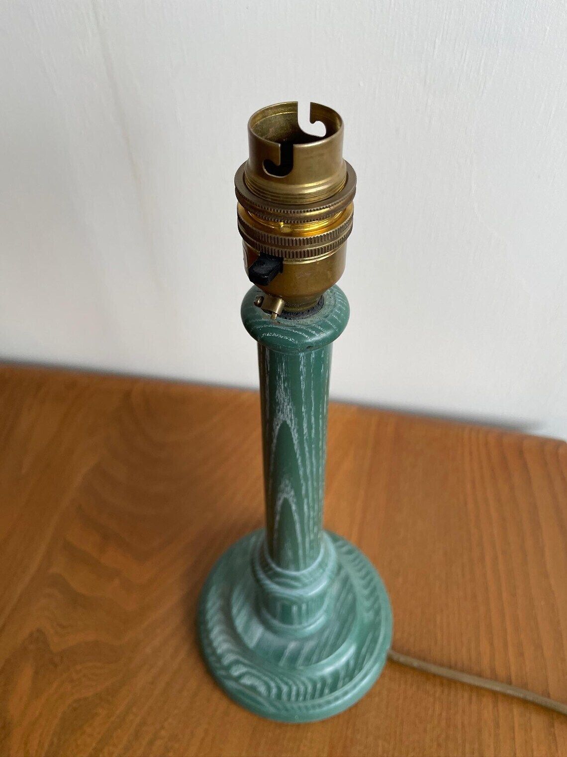 Vintage Green Stained Pine Table Lamp 80s 90s Square Shade photo Lighting