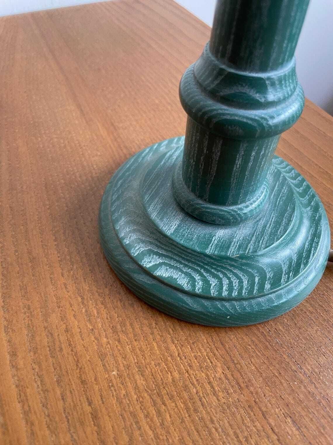 Vintage Green Stained Pine Table Lamp 80s 90s Square Shade photo vintage