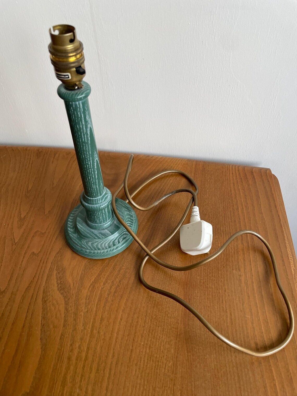 photo for sale Vintage Green Stained Pine Table Lamp 80s 90s Square Shade