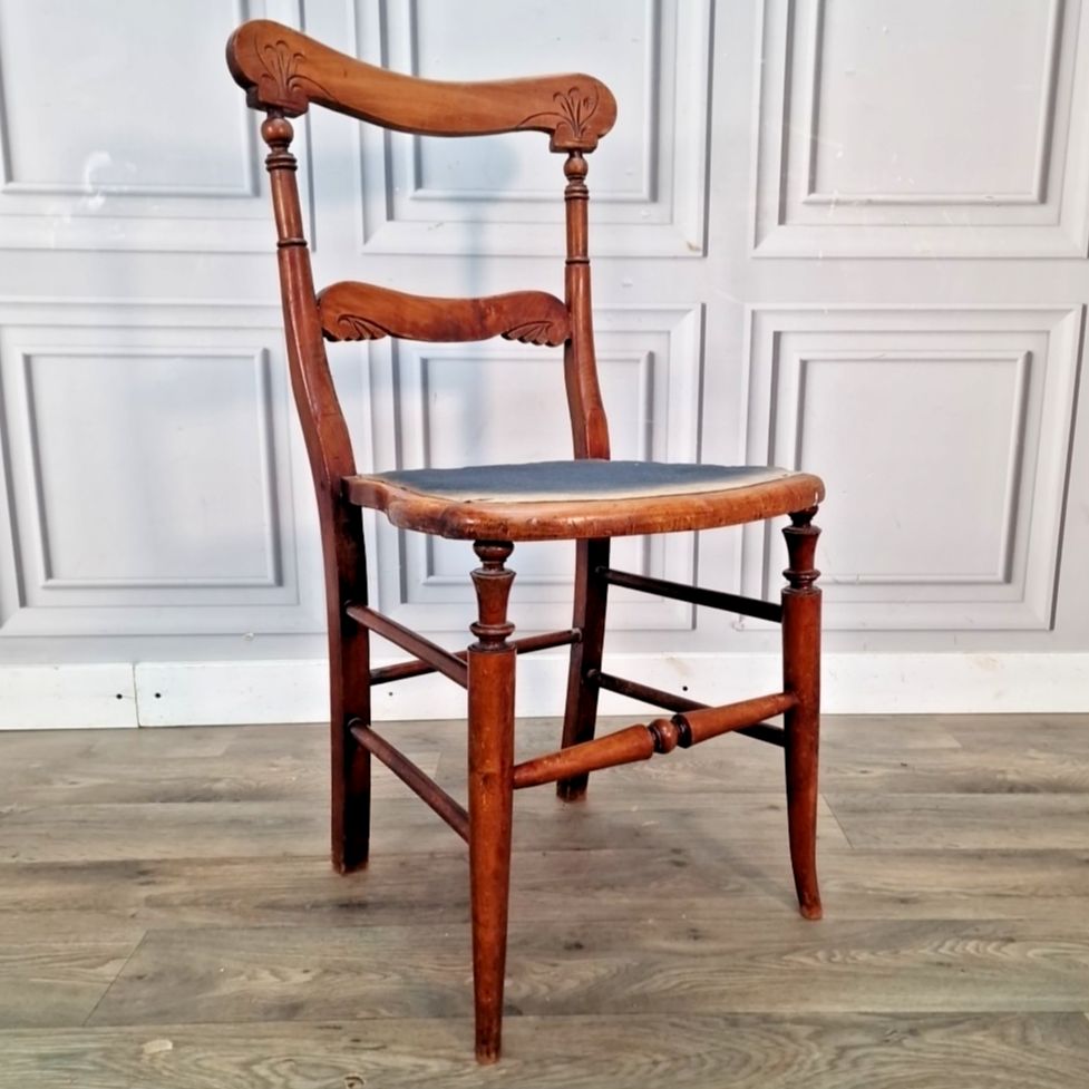 Antique Victorian Bedroom Chair Dining Seat Solid Wood Turned Legs Vintage