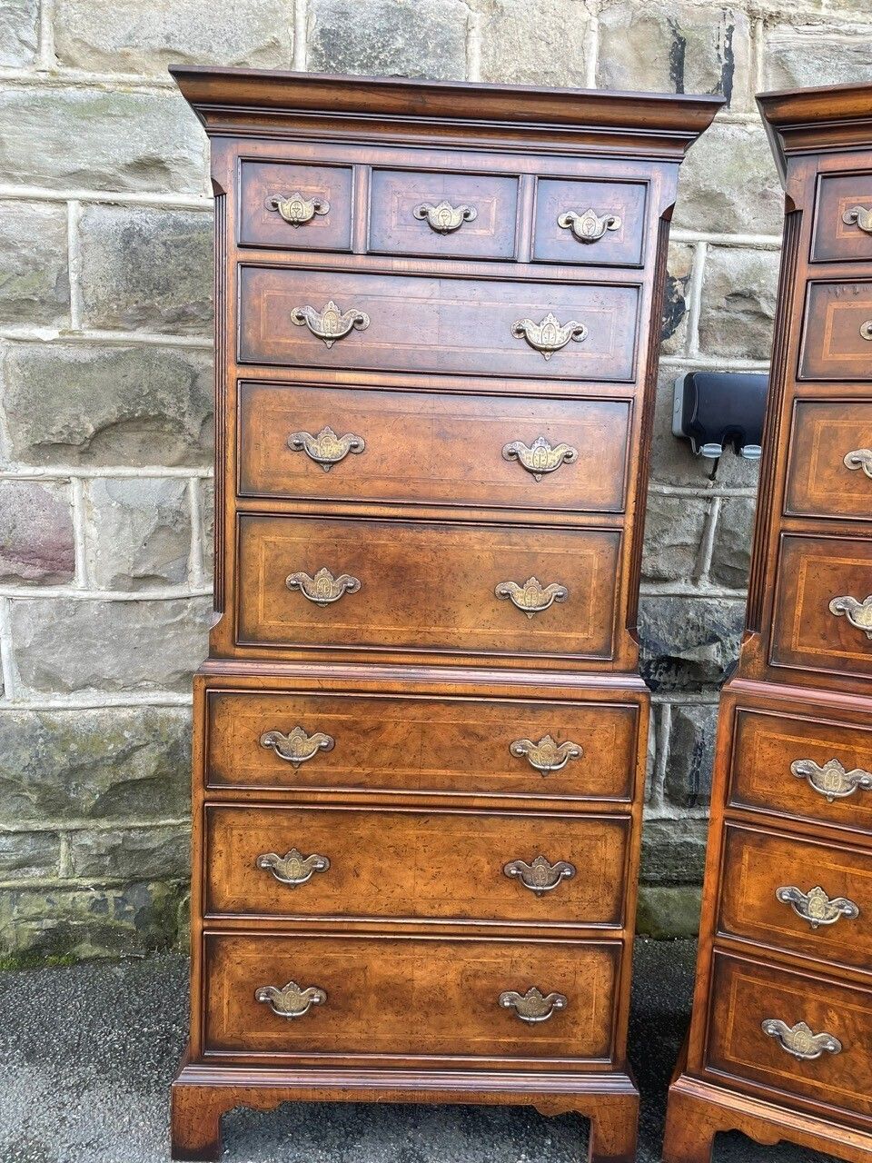 Pair Quality Inlaid Burr Walnut Tallboys photo vintage