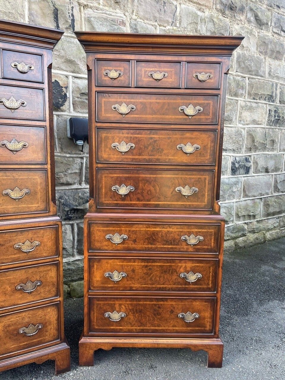 photo furniture Pair Quality Inlaid Burr Walnut Tallboys