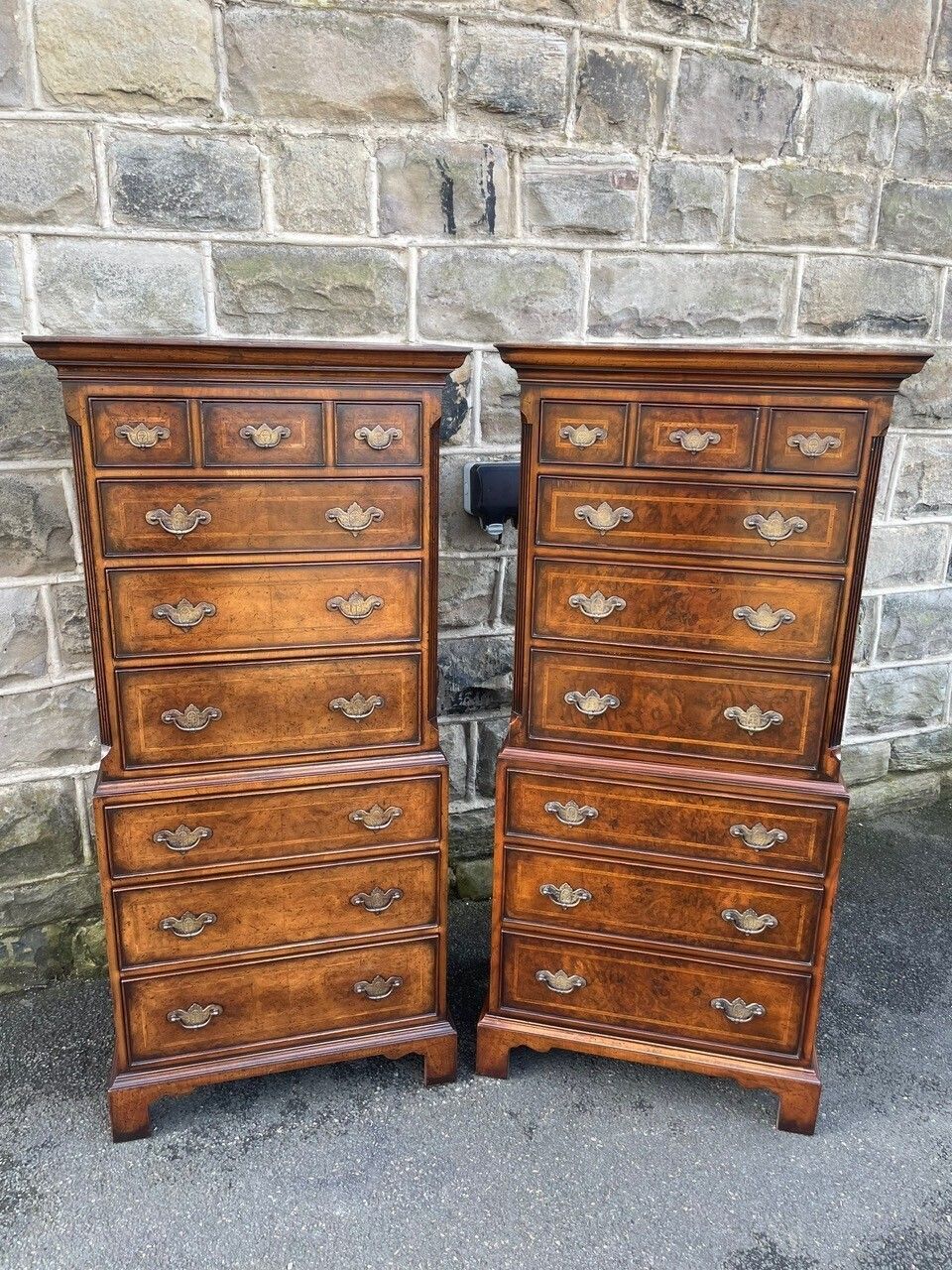 Pair Quality Inlaid Burr Walnut Tallboys