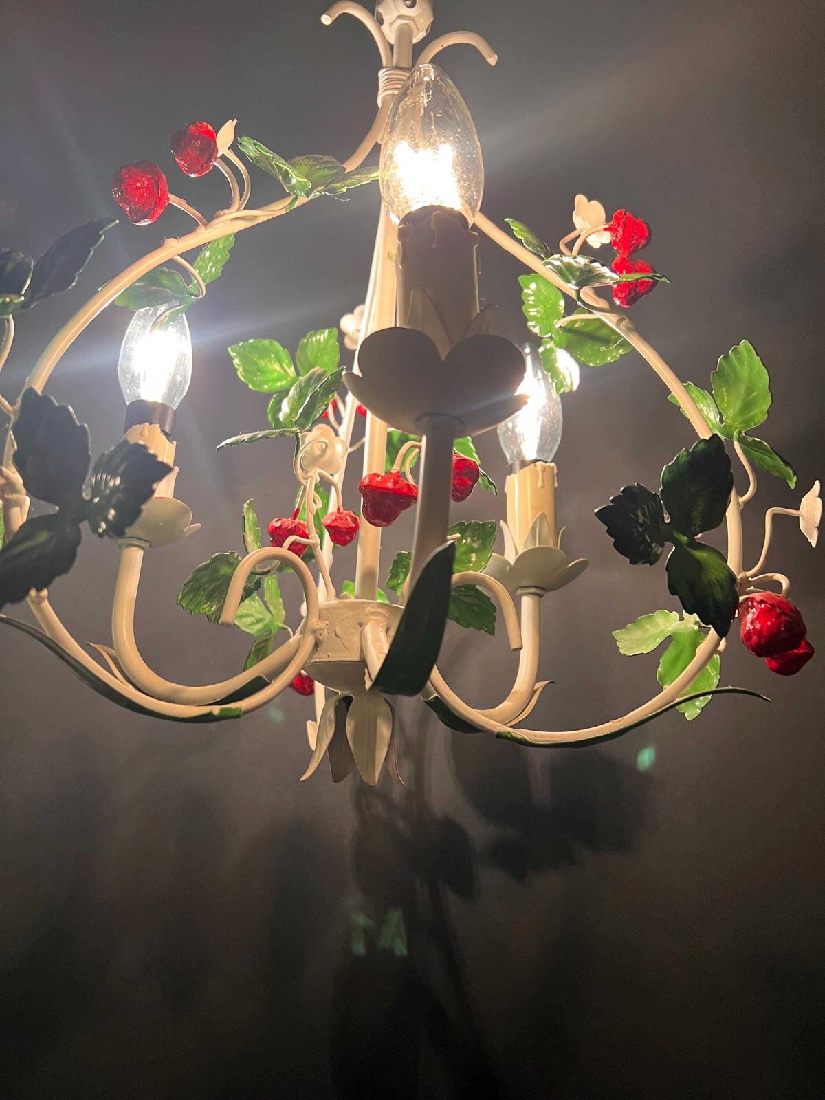 photo furniture Vintage Italian Toleware Strawberry Chandelier   1950s Florentine Floral Light