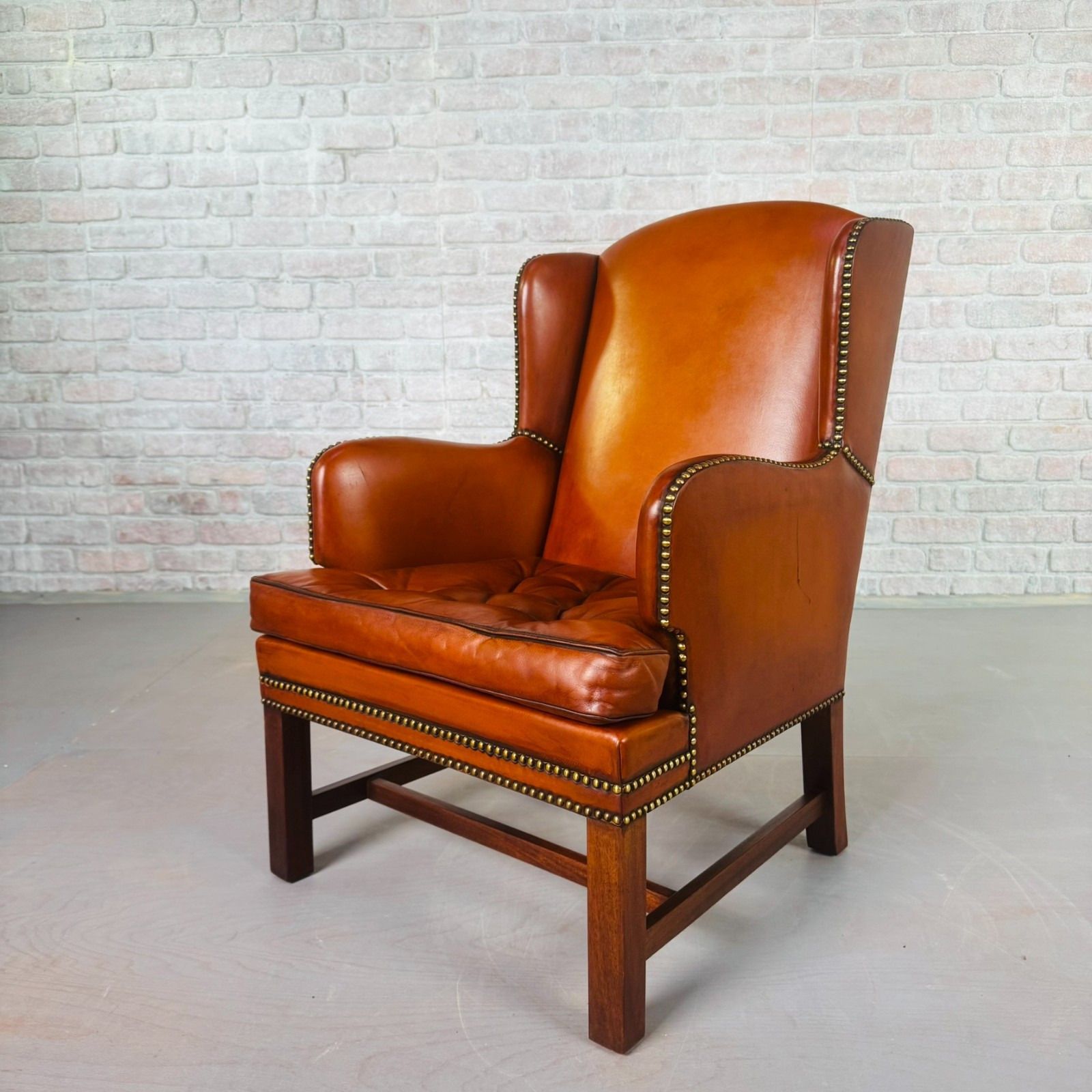 Neat Vintage Danish Leather Wingback Chair – Hand Dyed Tan Colour #A820 photo for sale