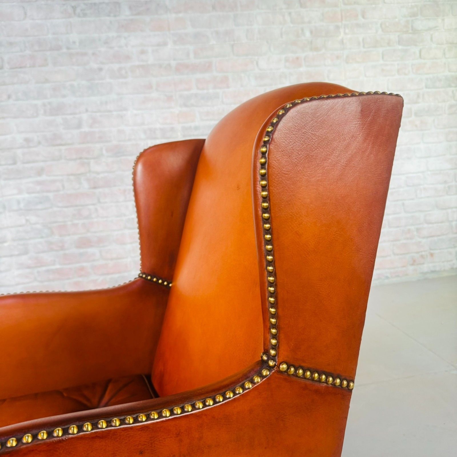 Furniture Neat Vintage Danish Leather Wingback Chair – Hand Dyed Tan Colour #A820 photo