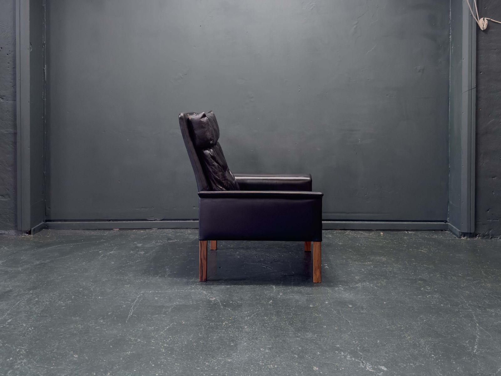 Hans Olsen Black Leather High Back Armchair photo for sale