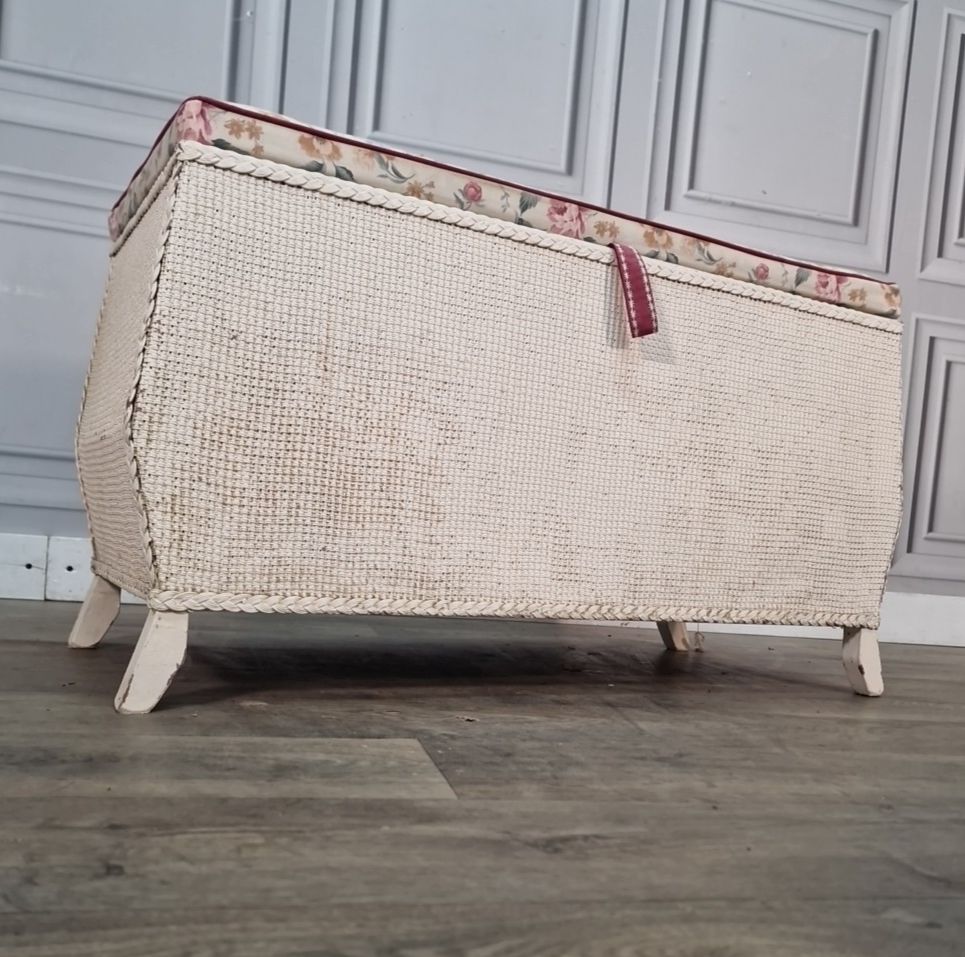 Vintage Ottoman Storage Chest Wicker Loom Style Blanket Box Retro Mcm Basket photo Furniture