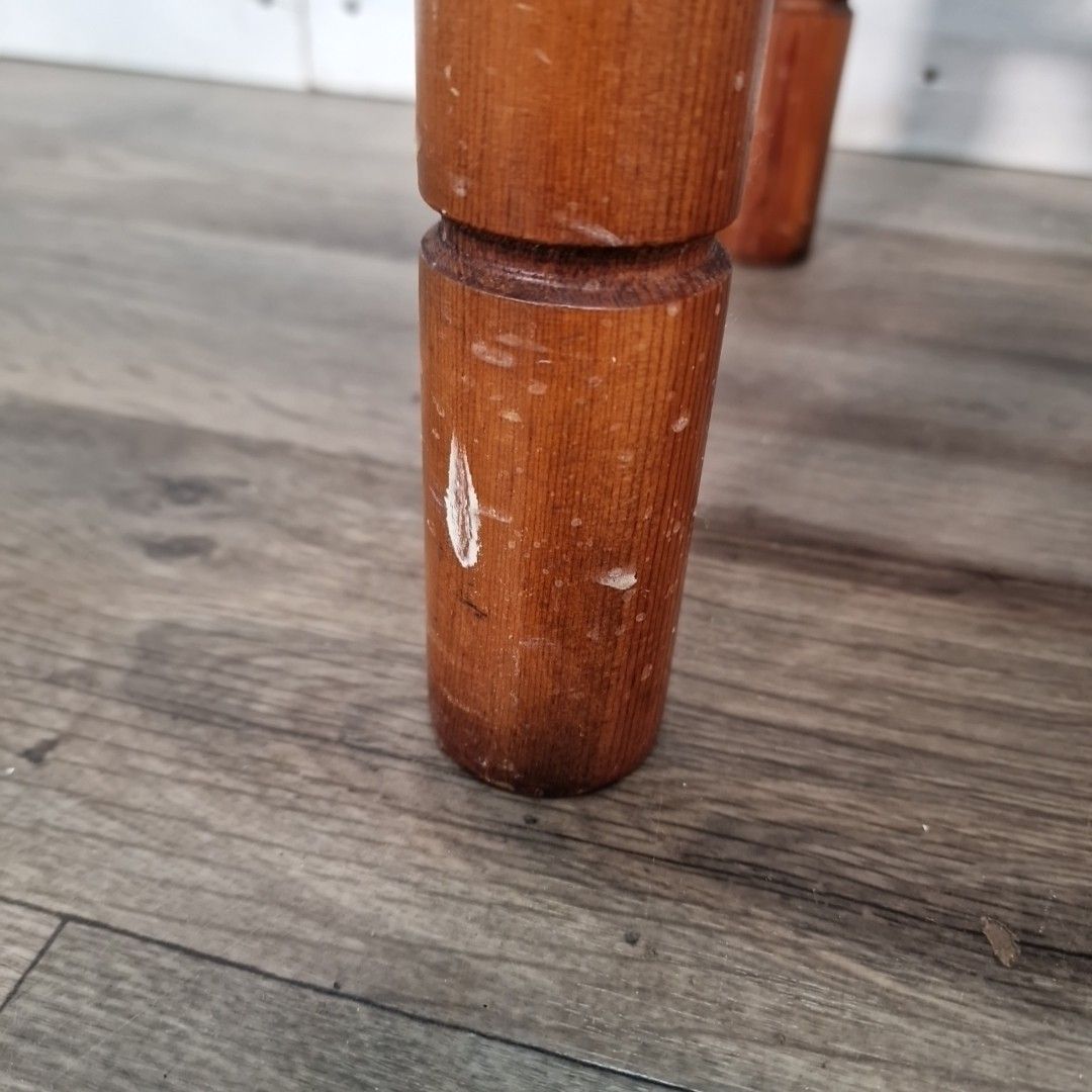 photo vintage Vintage Pair Wooden Stools Rush Seats Faux Bamboo Mid Century Retro