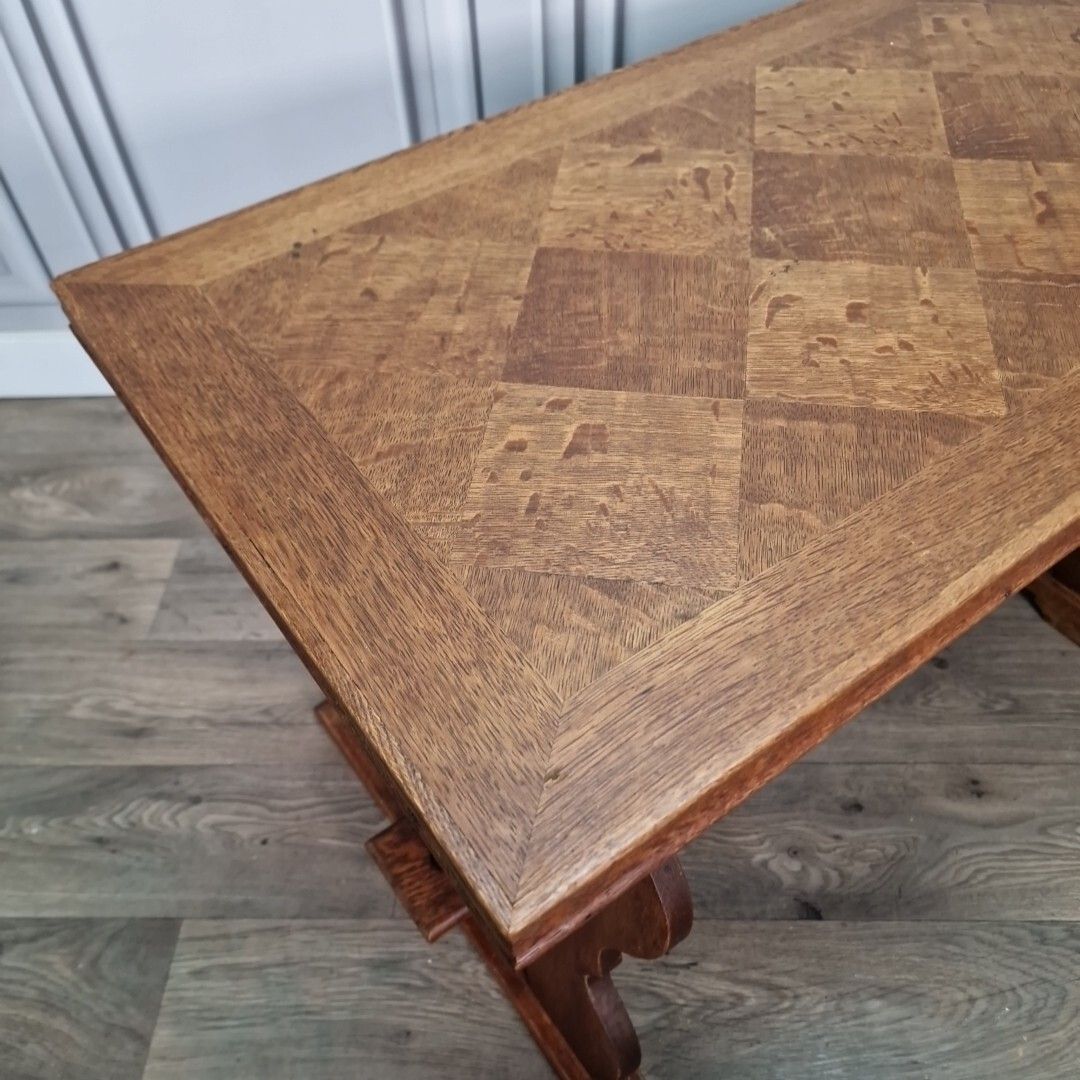 Antique Refectory Side Table Vintage Wooden Carved Arts & Crafts Coffee Wood photo Furniture