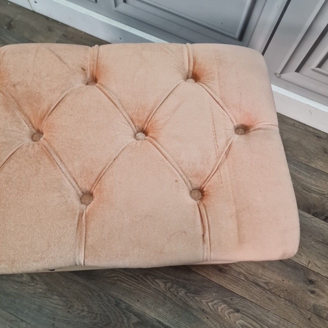 Vintage Blanket Box Ottoman – Velvet Upholstery – Buttoned Lid Storage Trunk photo Furniture