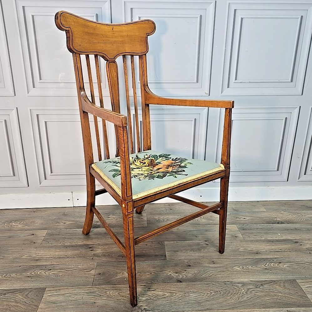 Antique Wooden Carver Armchair Fireside Lounge Chair Satin Wood Arts & Crafts