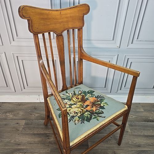 Antique Wooden Carver Armchair Fireside Lounge Chair Satin Wood Arts & Crafts photo for sale