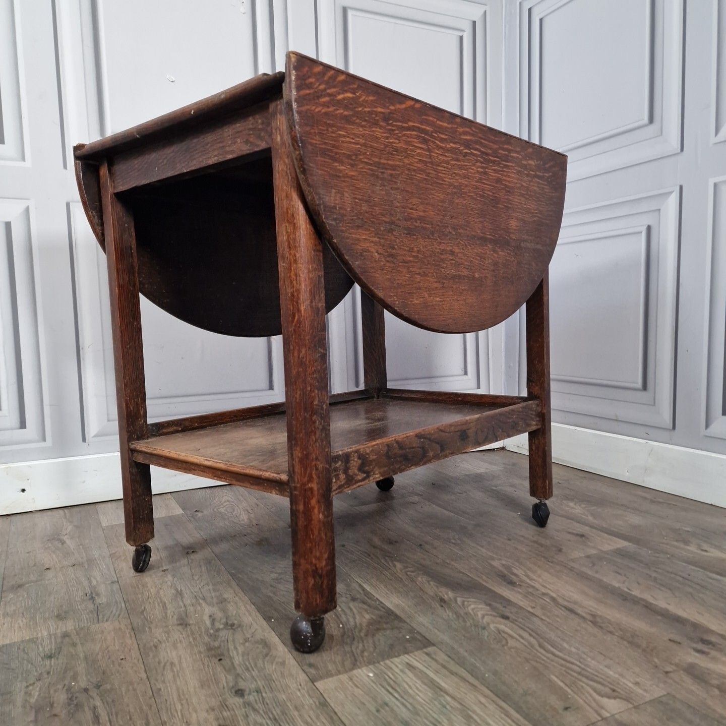 Vintage Drinks Table Trolley Drop Leaf Cocktail Tea Mid Century Oak Solid Wooden photo furniture