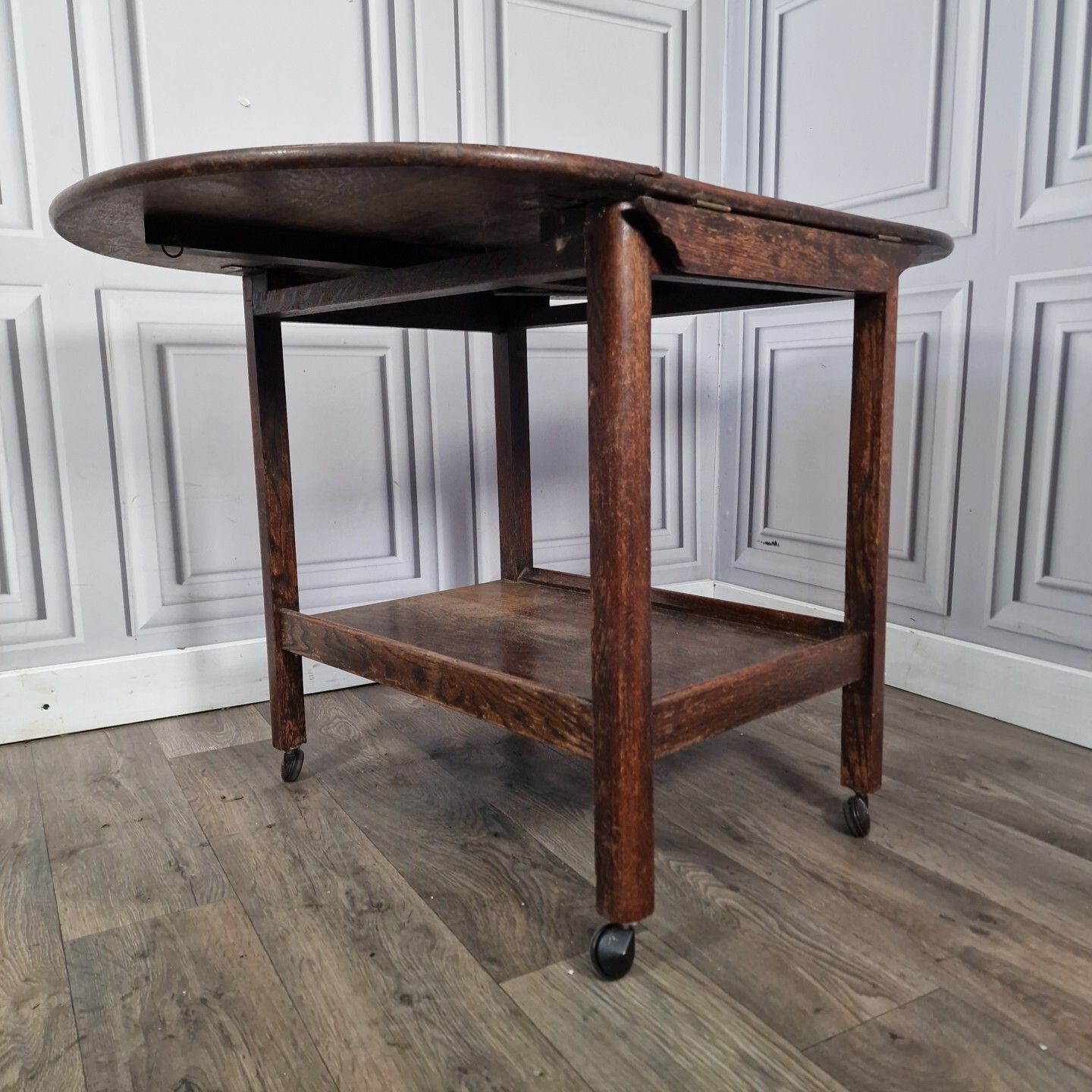 photo buy Vintage Drinks Table Trolley Drop Leaf Cocktail Tea Mid Century Oak Solid Wooden