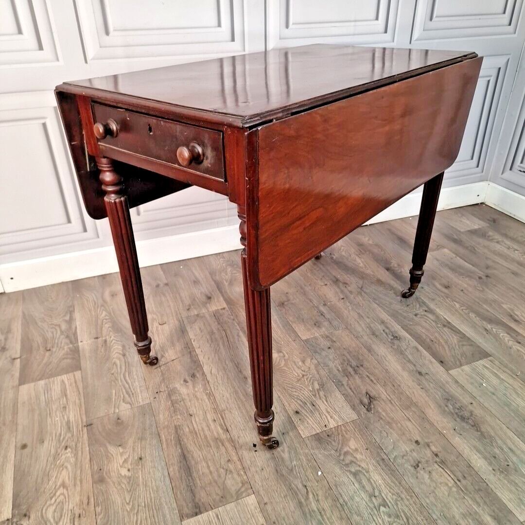 Antique Pembroke Table Solid Wood Drop Leaf Turn Leg Sofa Dining Mahogany