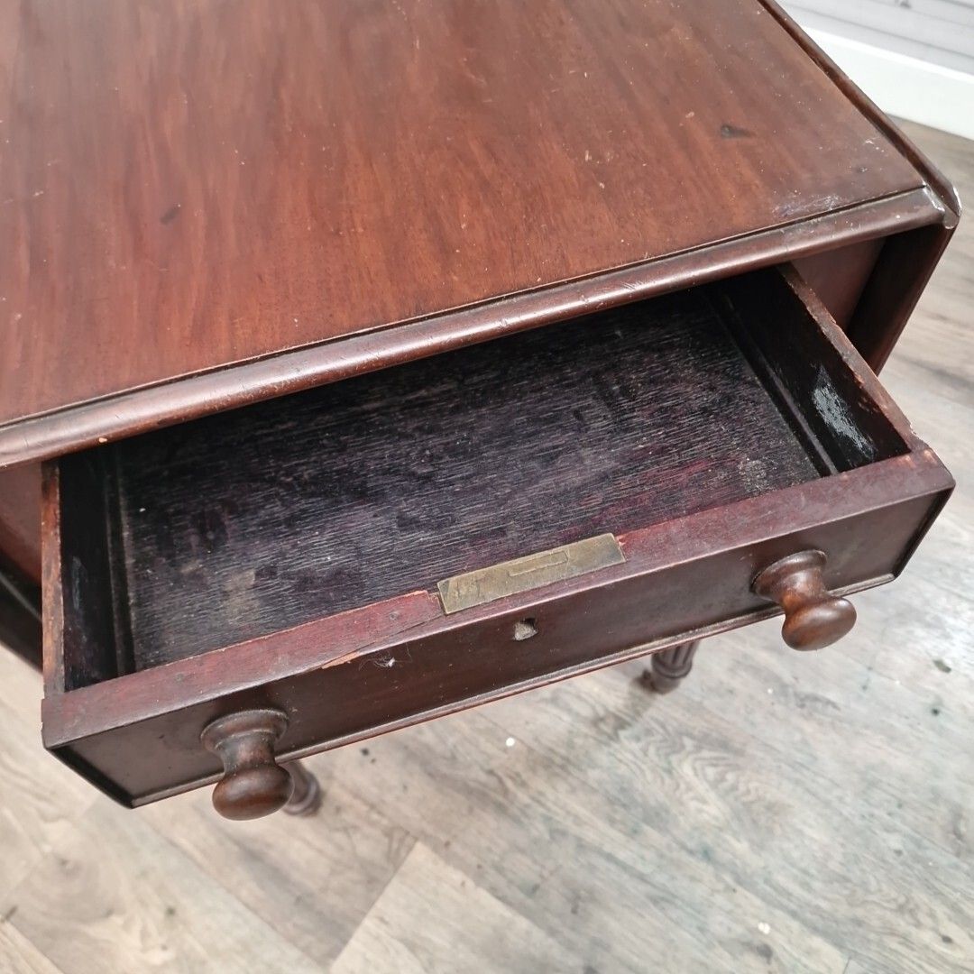 Antique Pembroke Table Solid Wood Drop Leaf Turn Leg Sofa Dining Mahogany photo vinterior