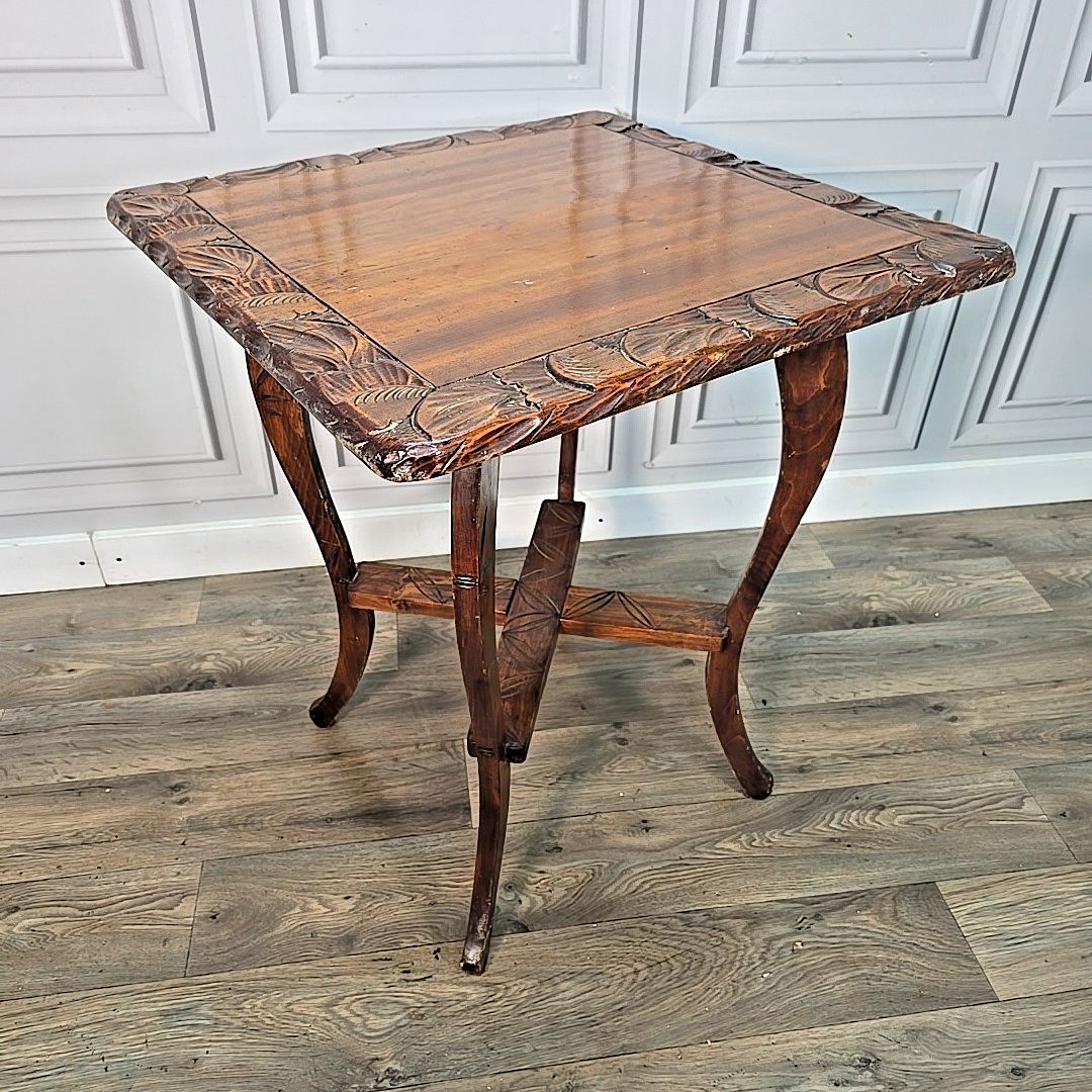 Antique Lamp Table Liberty Style Carved Arts & Crafts Plant Stand Side Wooden