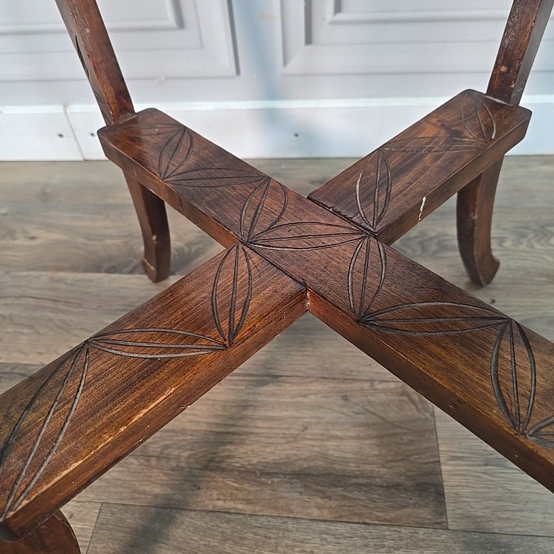 photo vintage Antique Lamp Table Liberty Style Carved Arts & Crafts Plant Stand Side Wooden