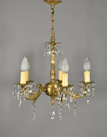 French Antique Gilt Brass And Cut Glass Chandelier photo for sale